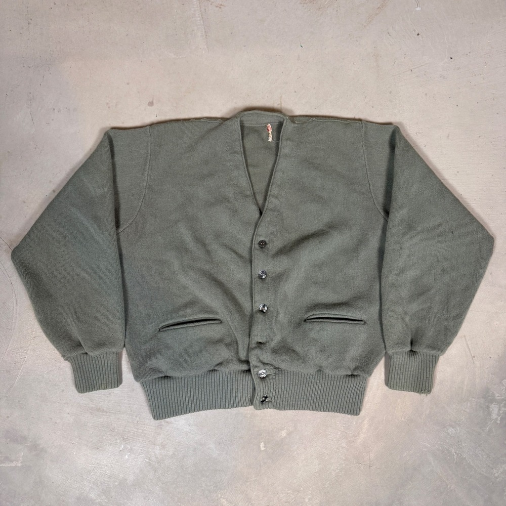 Vintage 60s Wool Cardigan Sage Green‎ ILGWU Union Made kurt cobain Sweater L